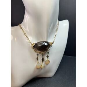 Gold Filled Smoky Quartz & Faceted Agate Drop Necklace 16–18”